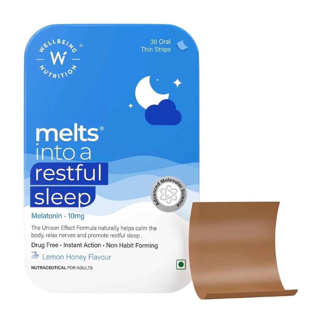 Wellbeing Nutrition Melts Restful Sleep 10Mg, Melatonin, Non-Addictive - Lemon Honey