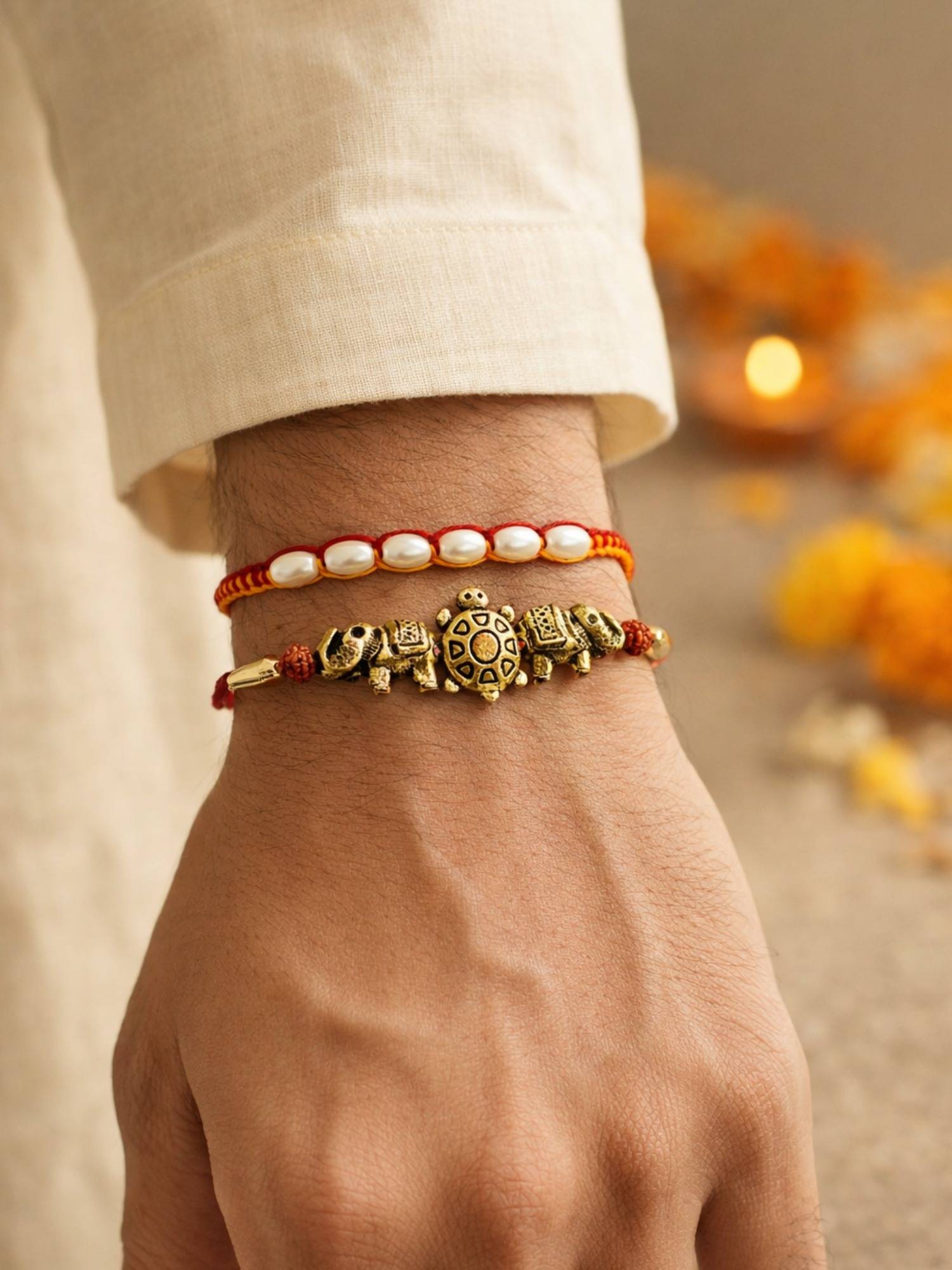 Digital Dress Room Turtle Pearl Mauli Thread Rakhis (Pack of 2)