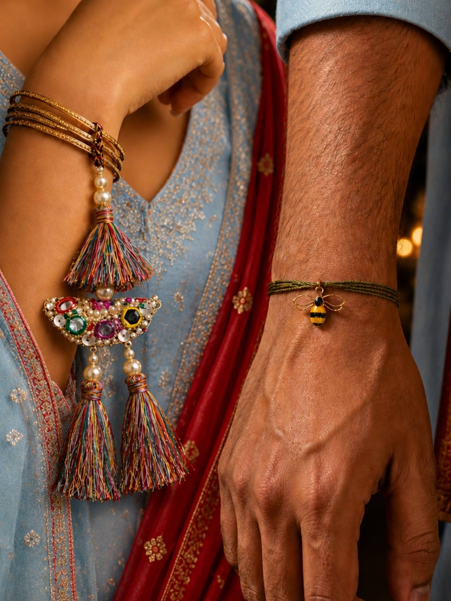 Digital Dress Room Bee Charm Pearl Tassel Rakhi and Lumba
