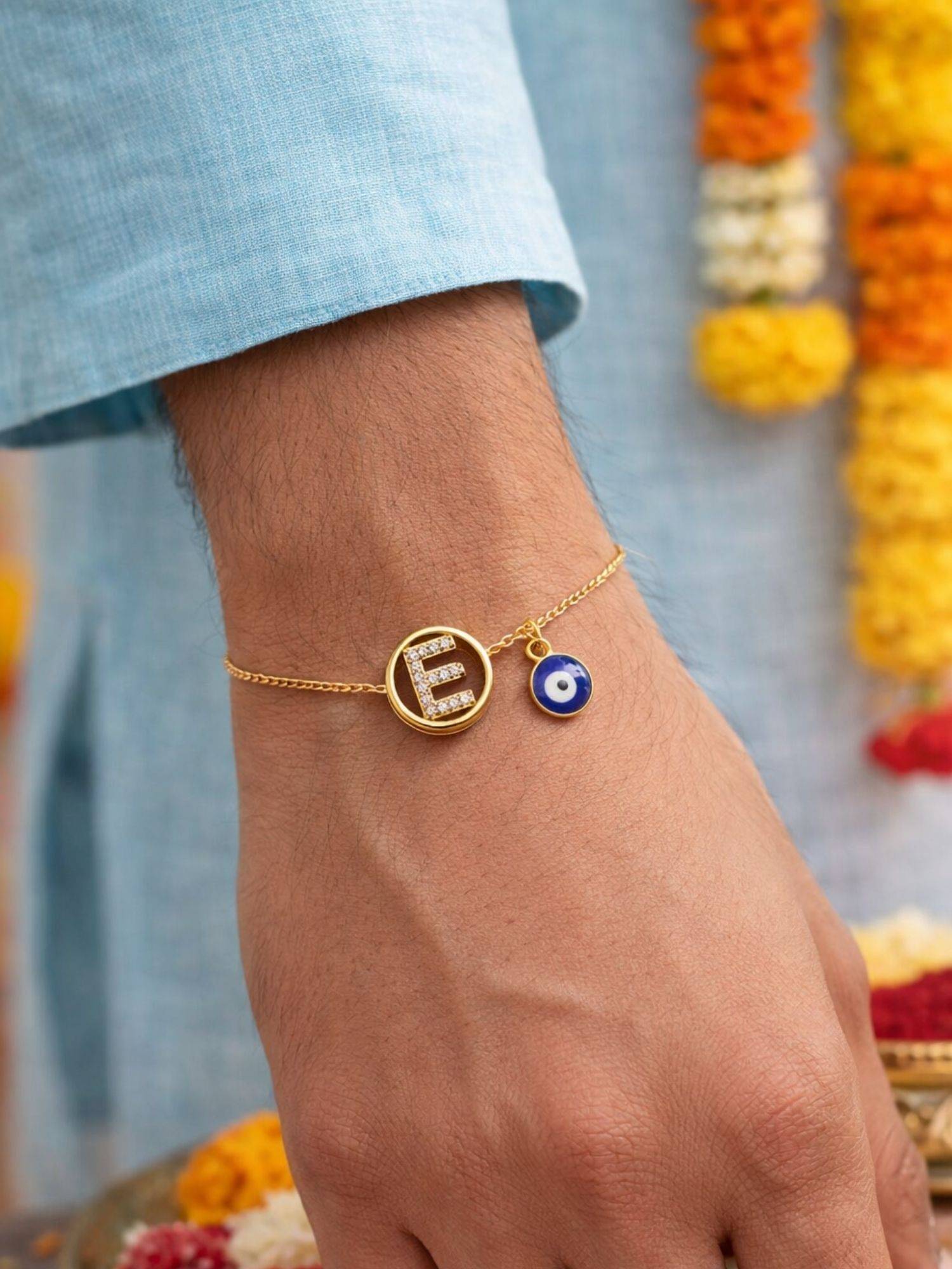 Digital Dress Room E Letter Evil Eye Stone Bracelet Rakhi