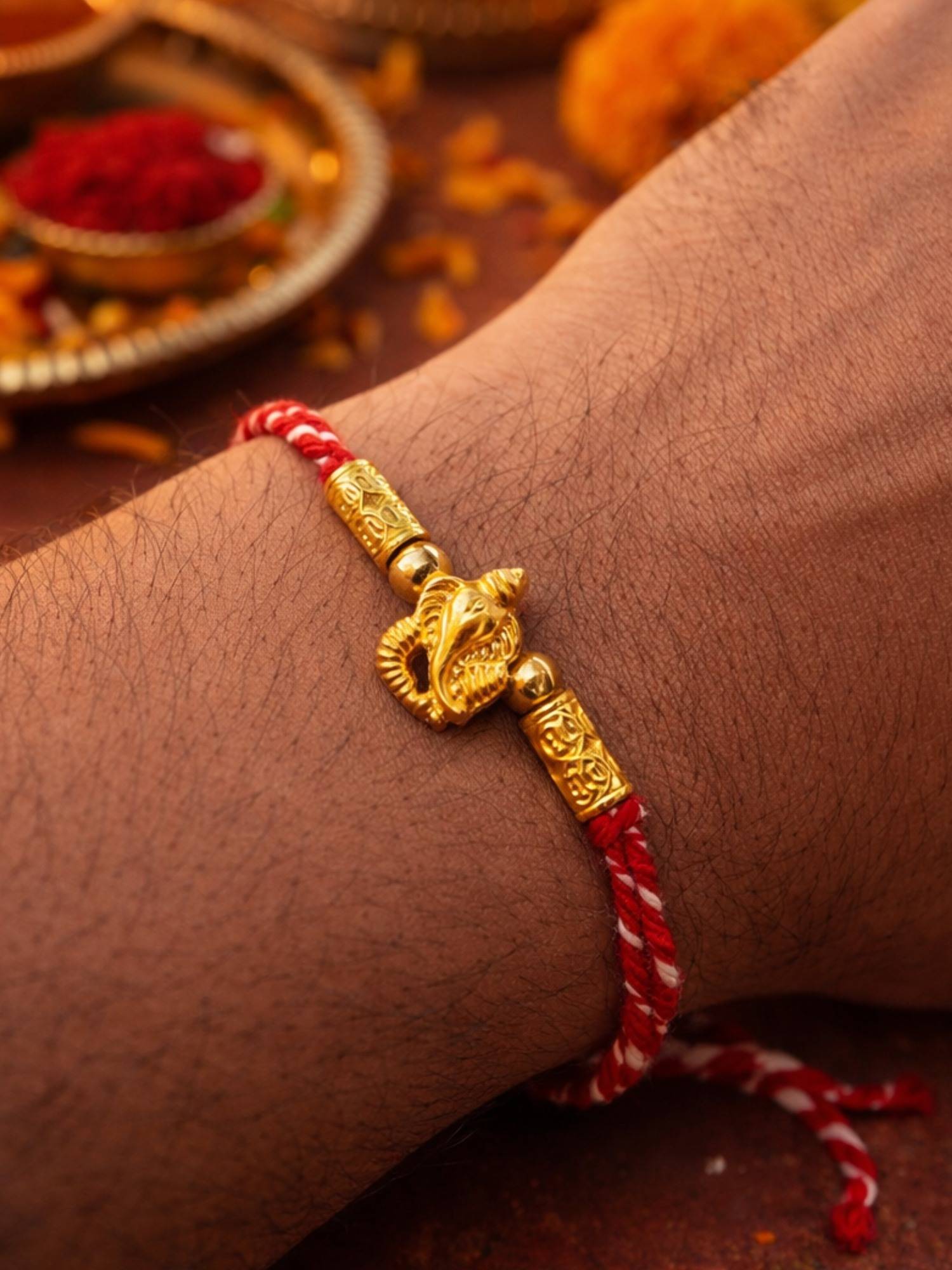 Digital Dress Room Gold Ganpati Design Thread Rakhi