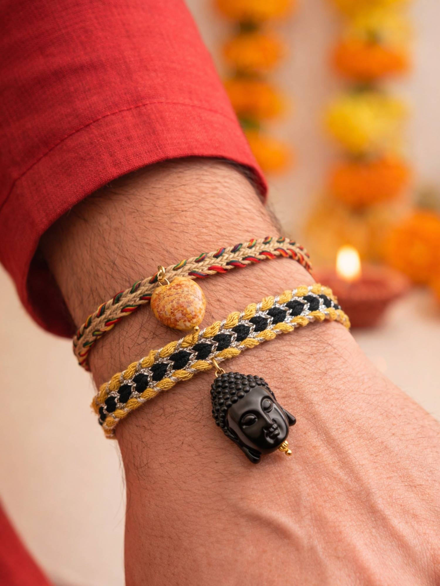Digital Dress Room Buddha Carnelian Stone Rakhis (Pack of 2)