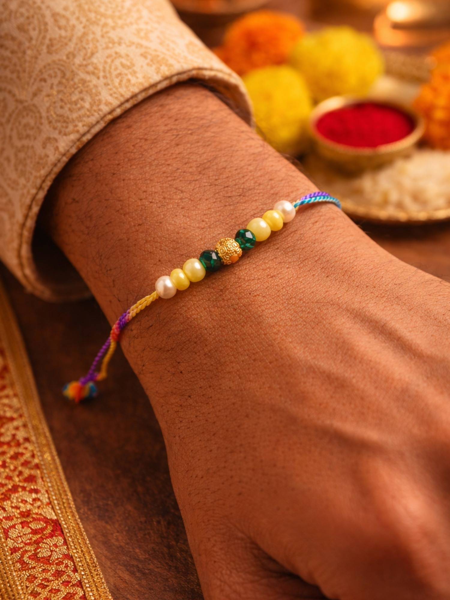 Digital Dress Room Multi-Color Beaded Pearl Thread Rakhi