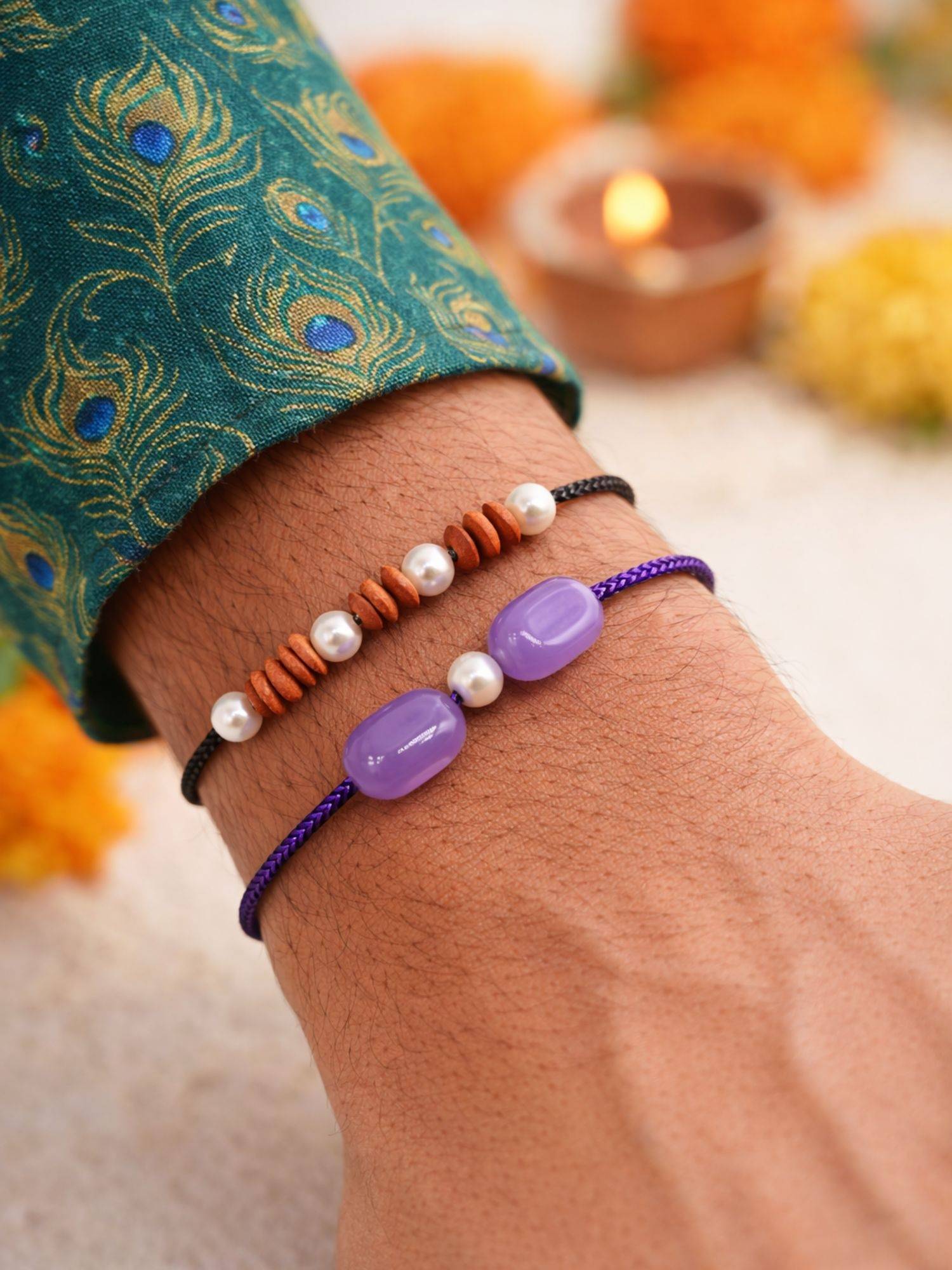 Digital Dress Room Multi-Color Stone Pearl Beads Rakhis (Pack of 2)