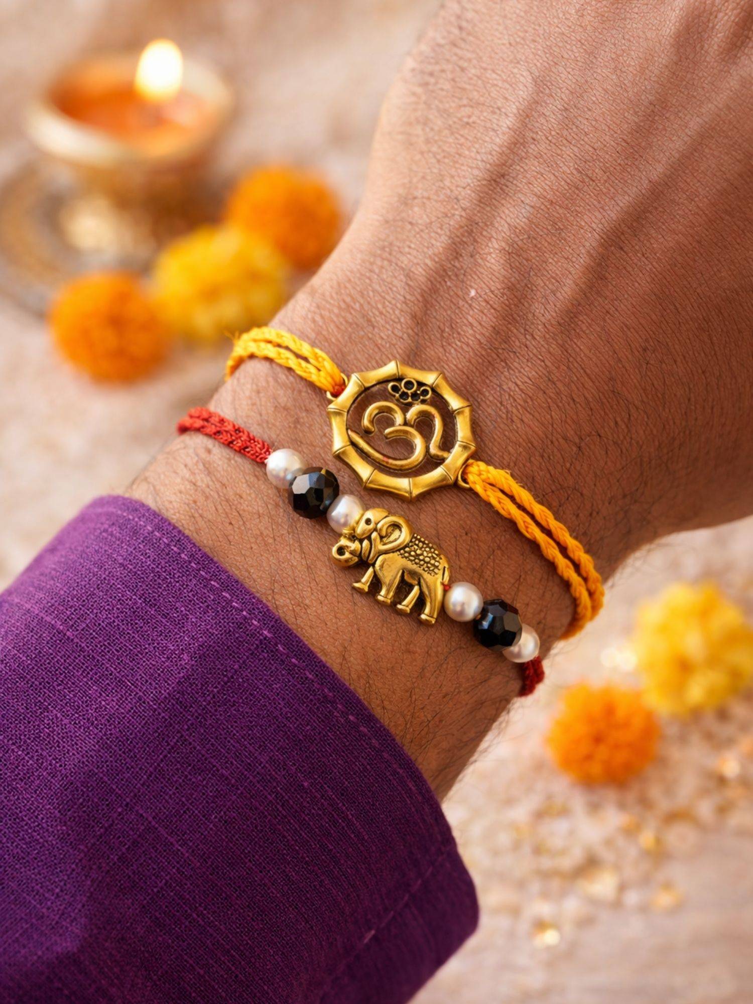 Digital Dress Room Multi-Color Om Elephant Charm Rakhis (Pack of 2)