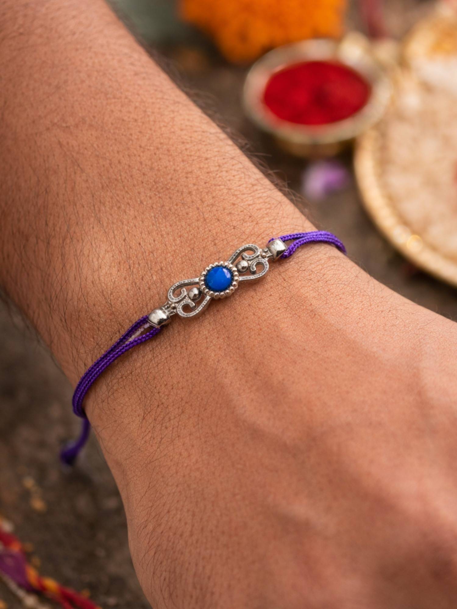Digital Dress Room Blue Stone Thread Rakhi