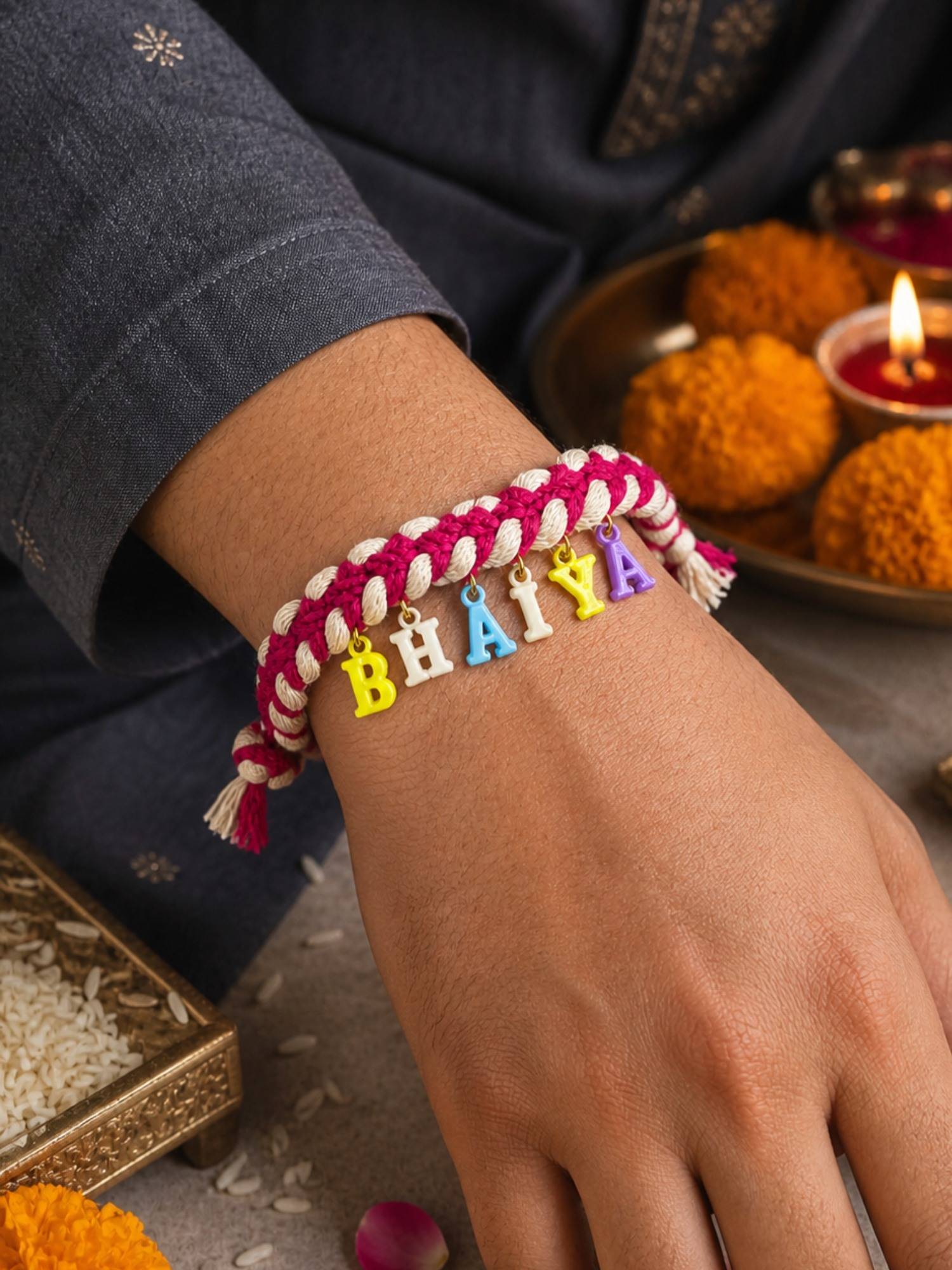 Digital Dress Room Multi-Color Bhaiya Letter Charm Rakhi