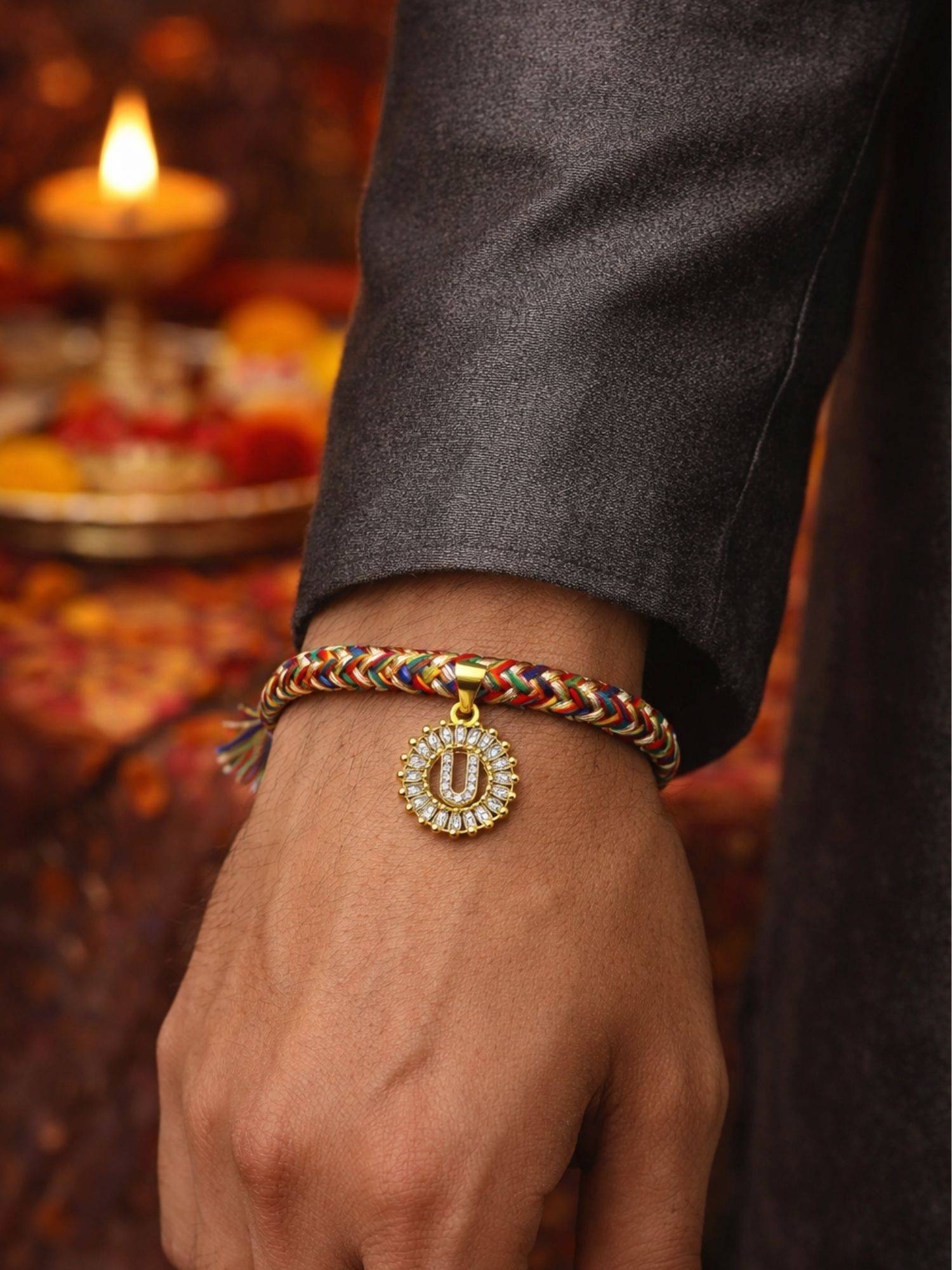 Digital Dress Room U Letter White Diamond Letter Rakhi