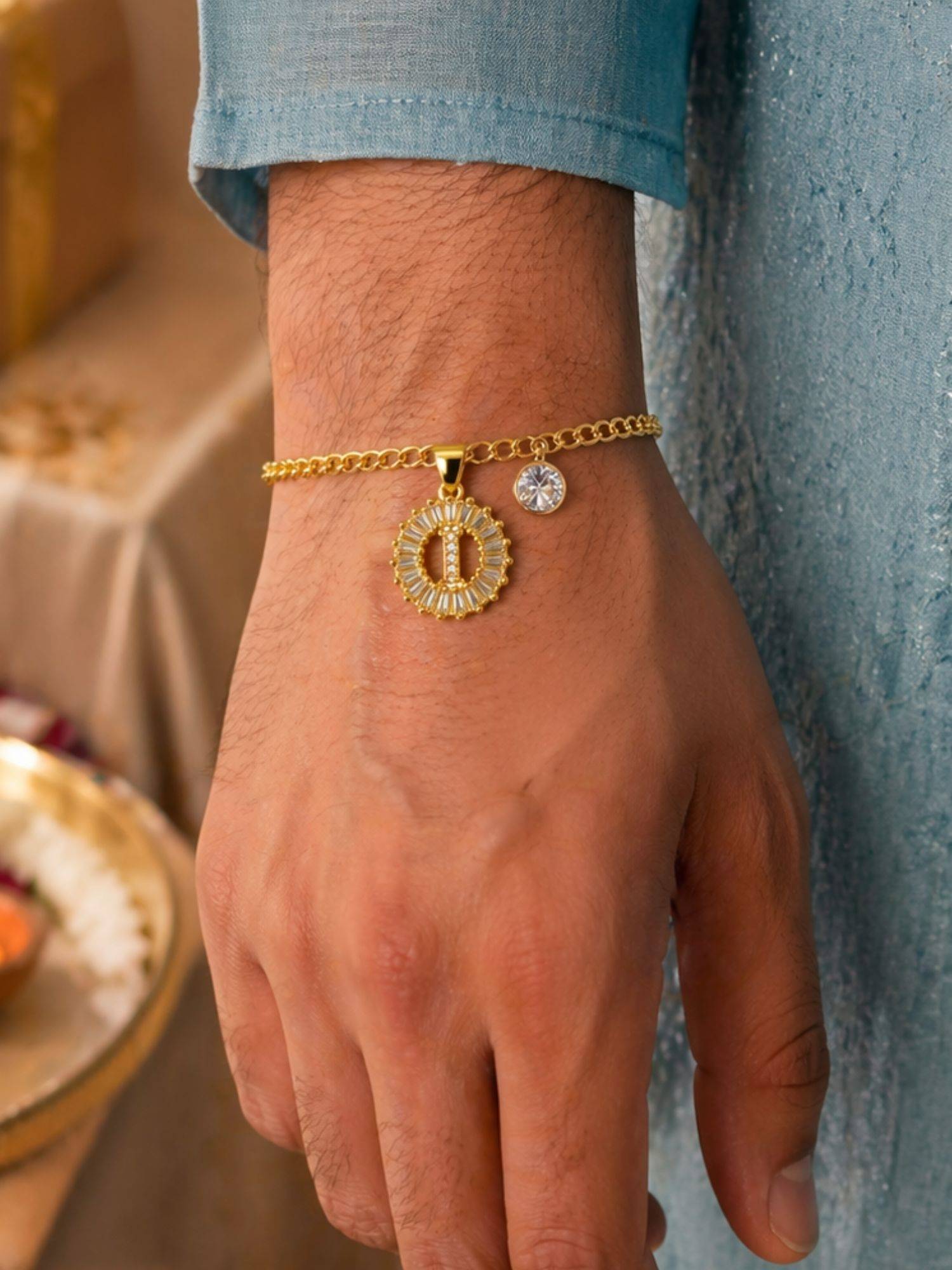 Digital Dress Room I Letter White Diamond Bracelet Rakhi
