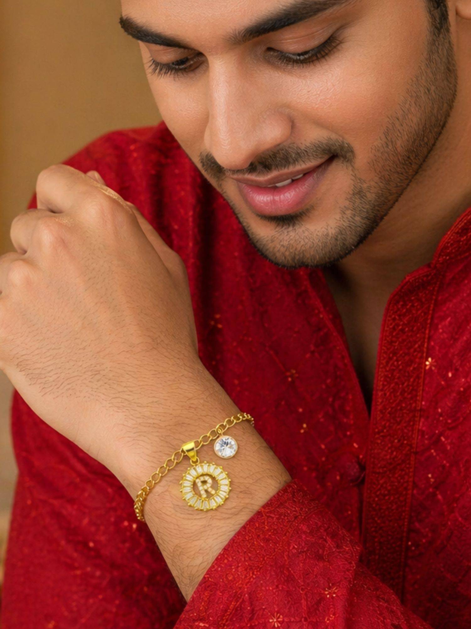 Digital Dress Room R Letter White Diamond Bracelet Rakhi