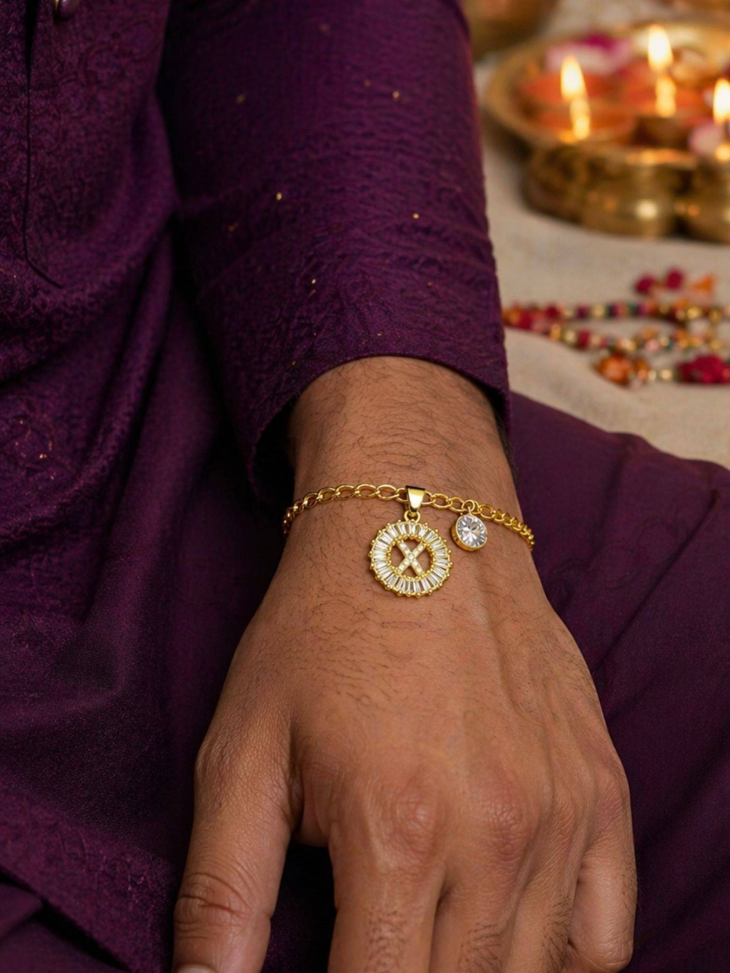 Digital Dress Room X Letter White Diamond Bracelet Rakhi