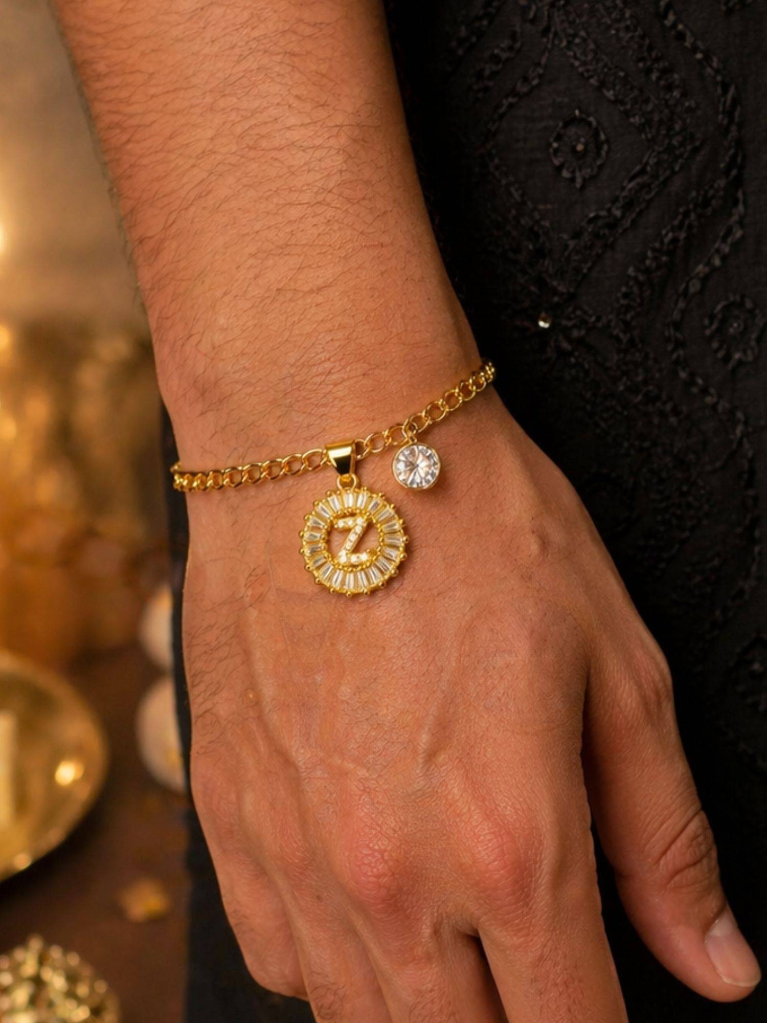 Digital Dress Room Z Letter White Diamond Bracelet Rakhi