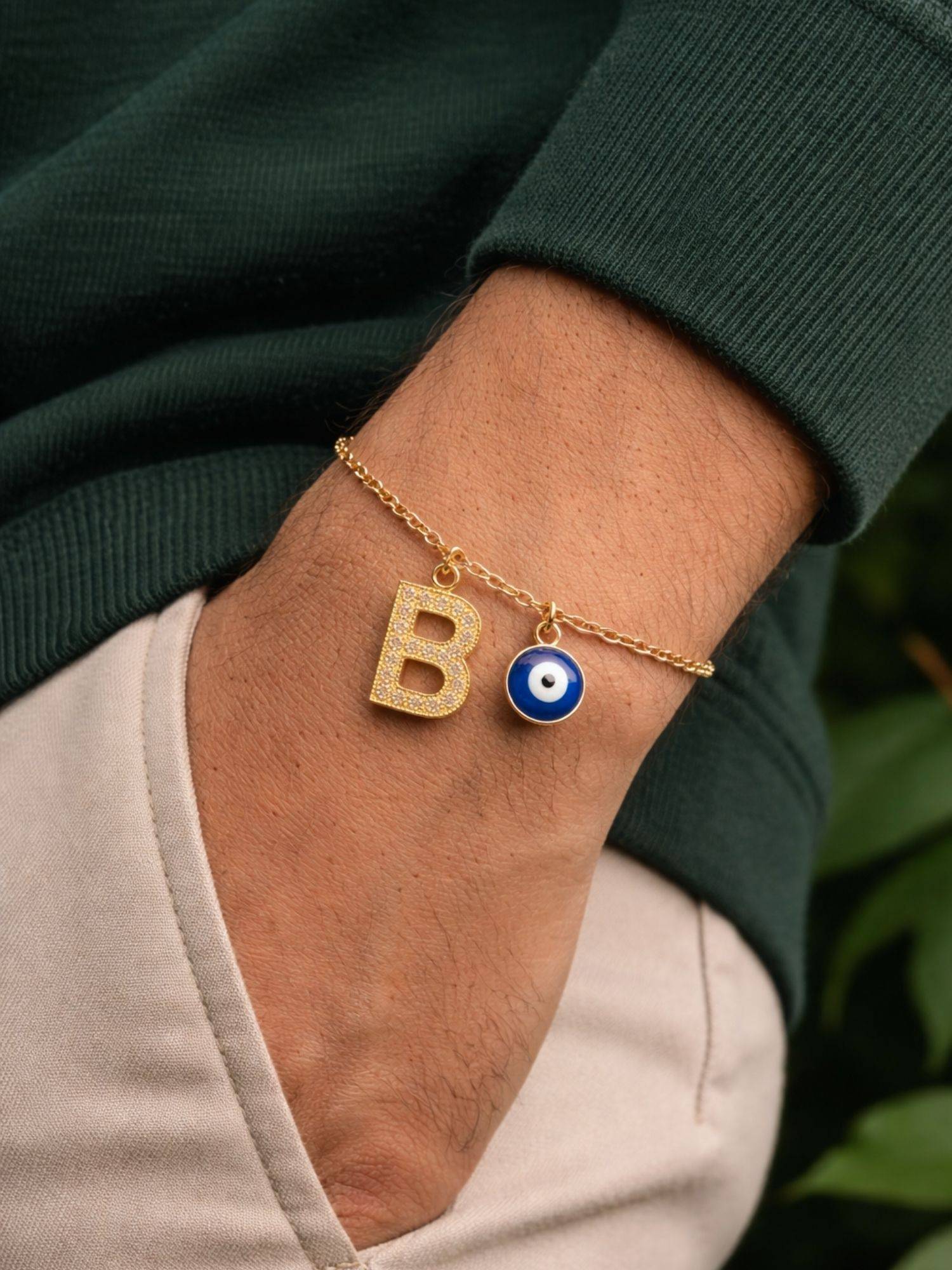 Digital Dress Room B Letter Ad Stone Initial Name Bracelet Rakhi
