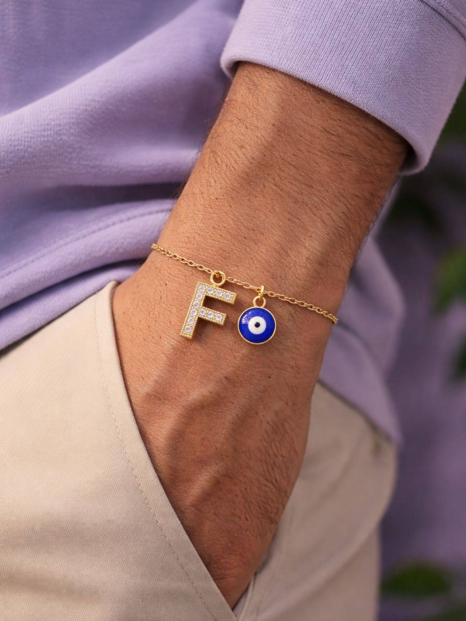 Digital Dress Room F Letter Ad Stone Initial Name Bracelet Rakhi