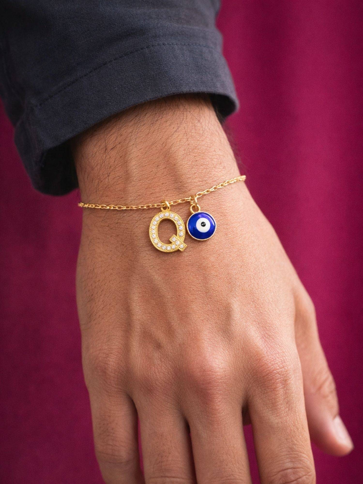 Digital Dress Room Q Letter Ad Stone Initial Name Bracelet Rakhi