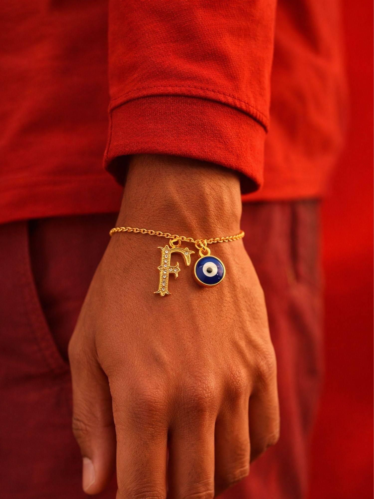 Digital Dress Room F Letter Initial Name Evil Eye Bracelet Rakhi