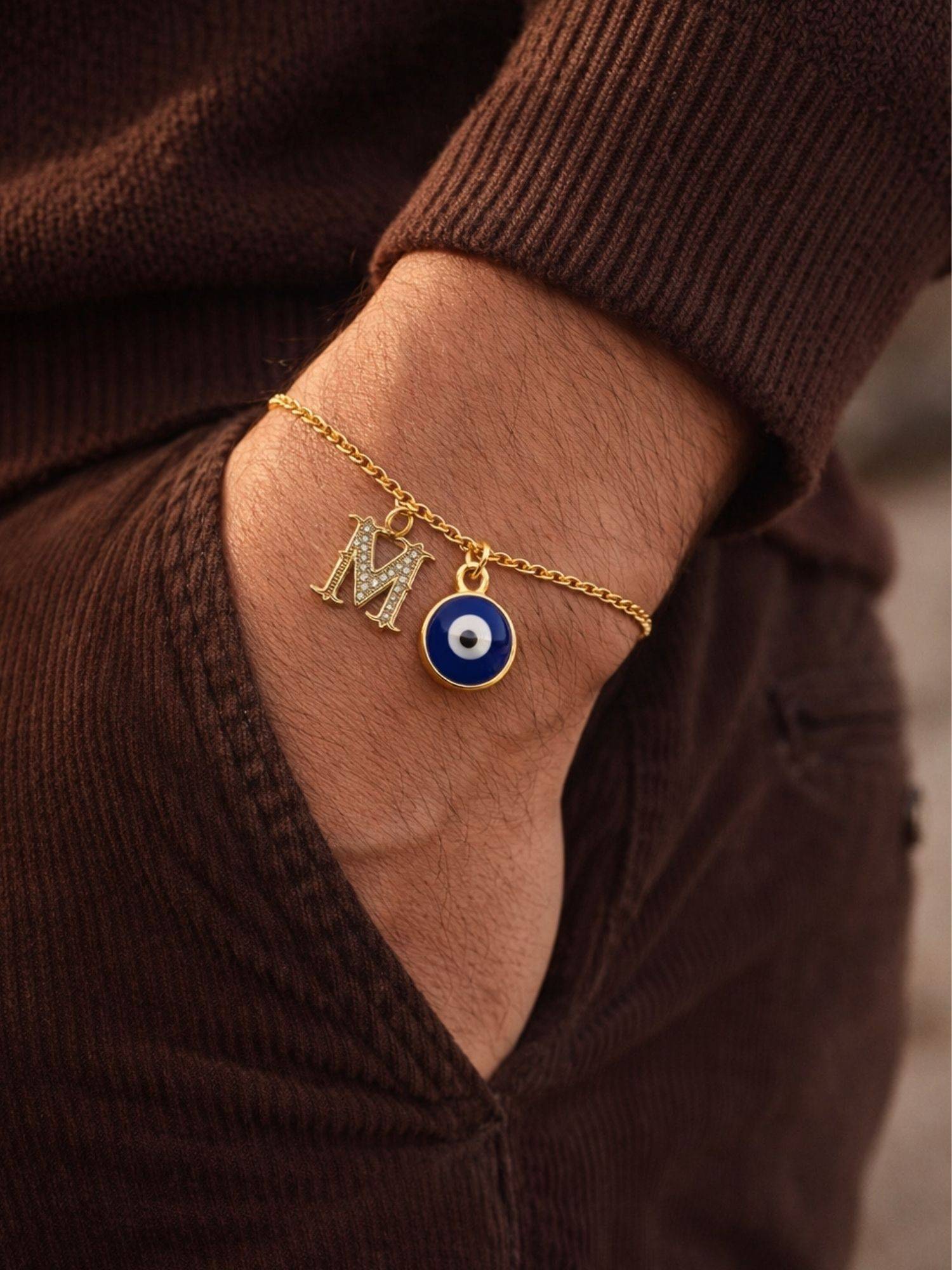 Digital Dress Room M Letter Initial Name Evil Eye Bracelet Rakhi