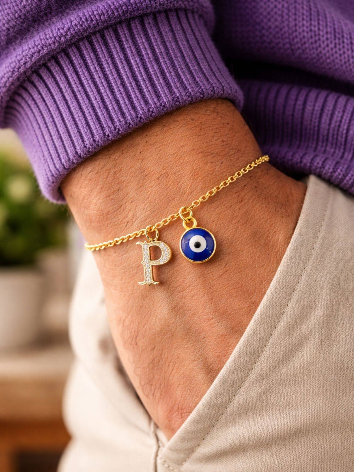 Digital Dress Room P Letter Initial Name Evil Eye Bracelet Rakhi