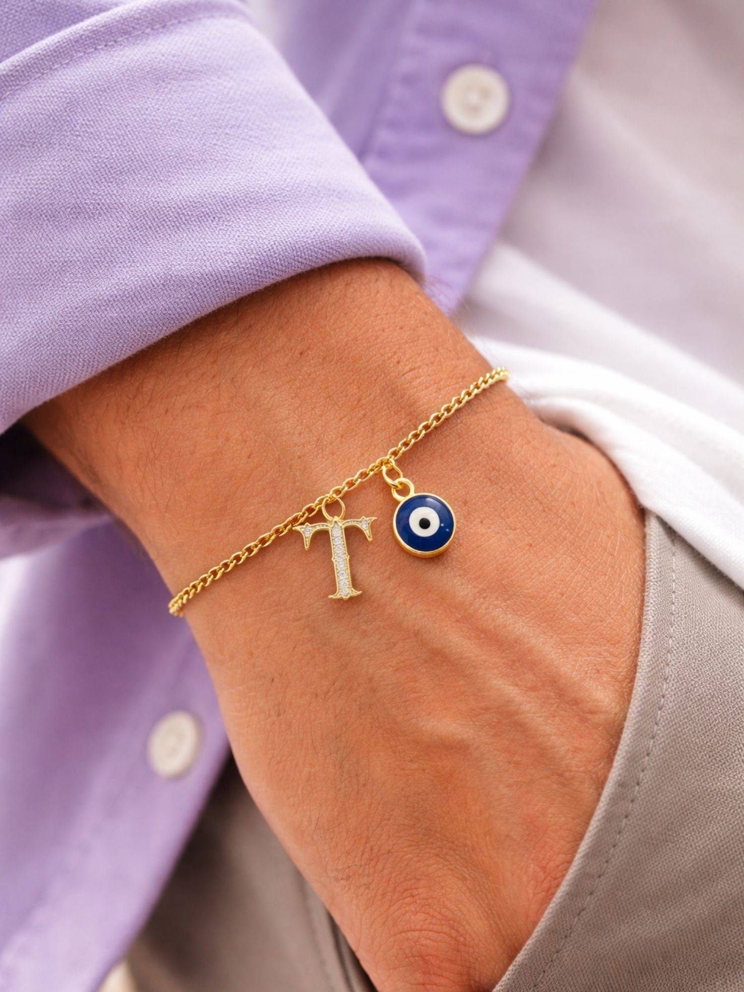 Digital Dress Room T Letter Initial Name Evil Eye Bracelet Rakhi