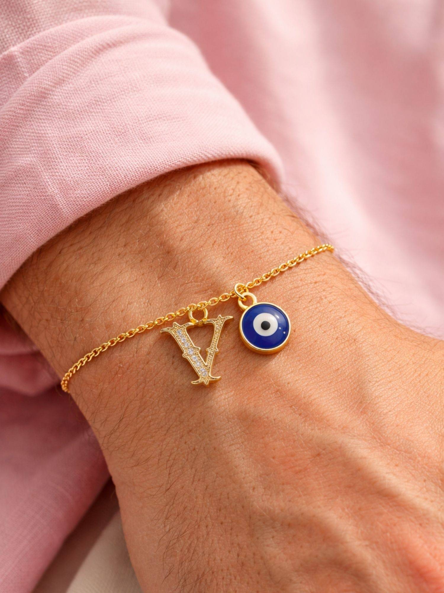Digital Dress Room V Letter Initial Name Evil Eye Bracelet Rakhi