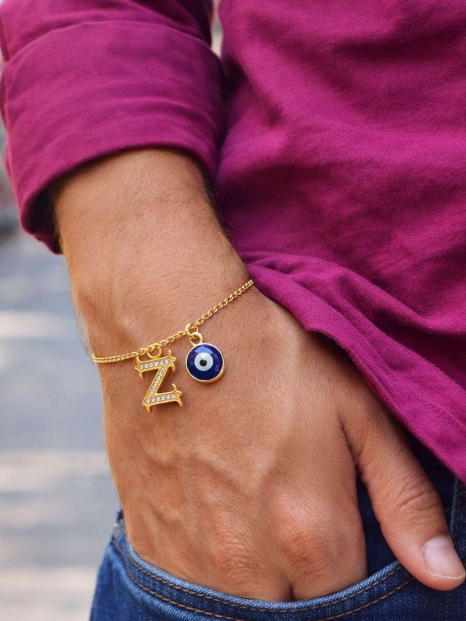 Digital Dress Room Z Letter Initial Name Evil Eye Bracelet Rakhi