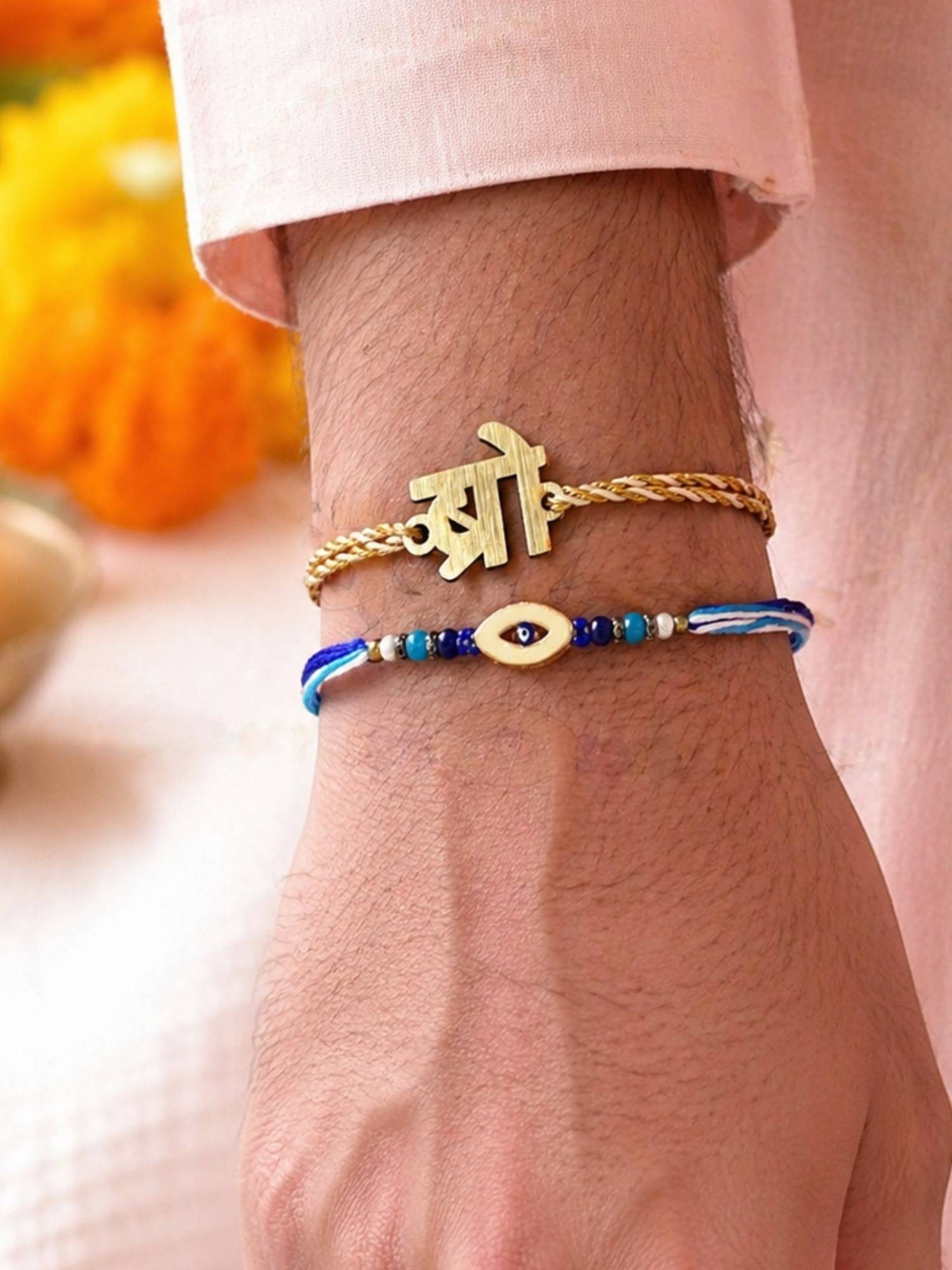 Digital Dress Room Bro Script Charm Evil Eye Rakhis (Pack of 2)
