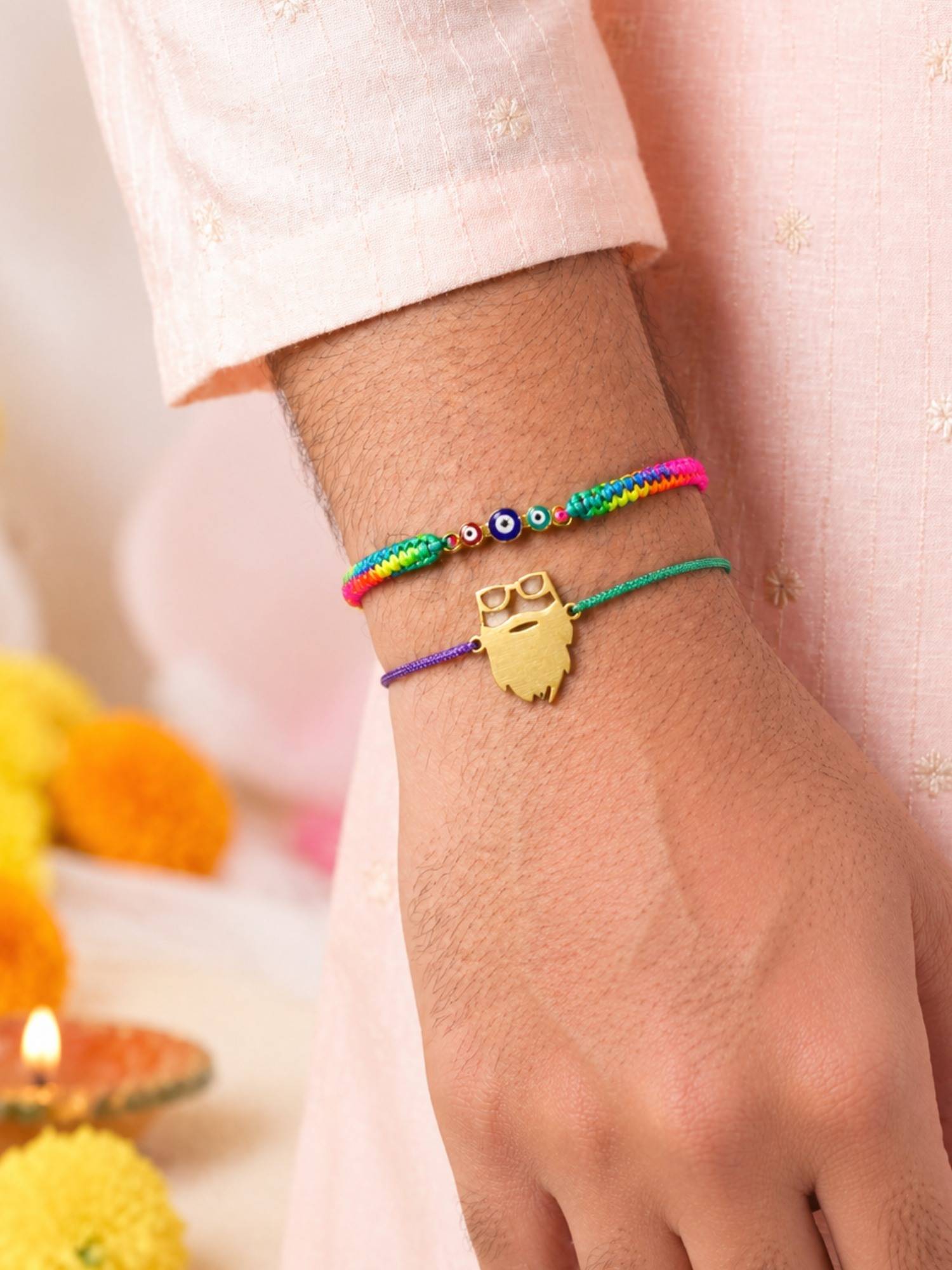 Digital Dress Room Multi-Color Bearded Bhai and Evil Eye Rakhis (Pack of 2)