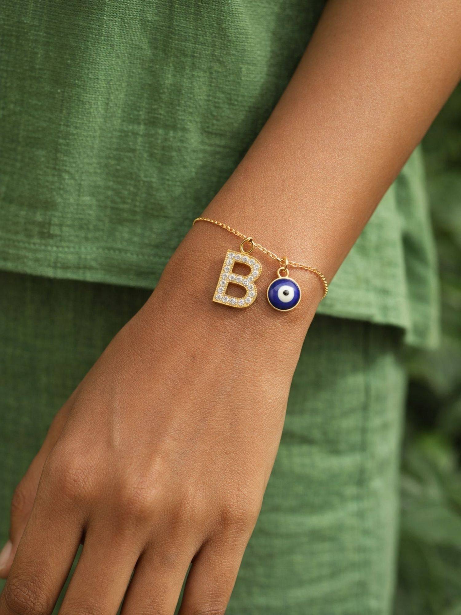 Digital Dress Room B Initial Stone Studded Name Bracelet Rakhi