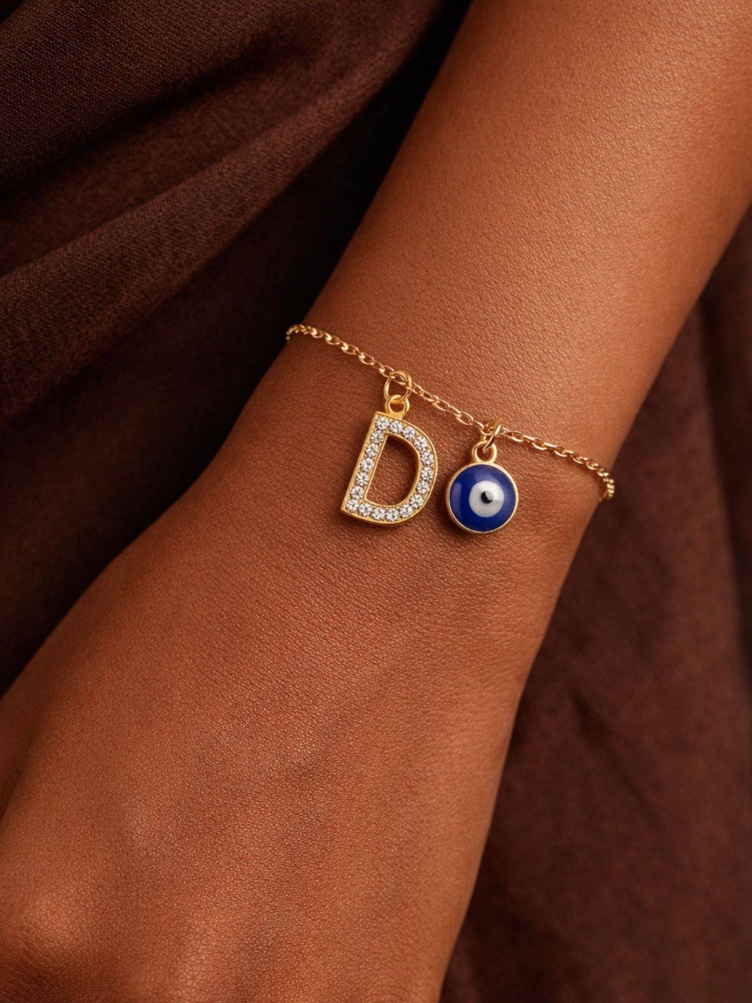 Digital Dress Room D Initial Stone Studded Name Bracelet Rakhi