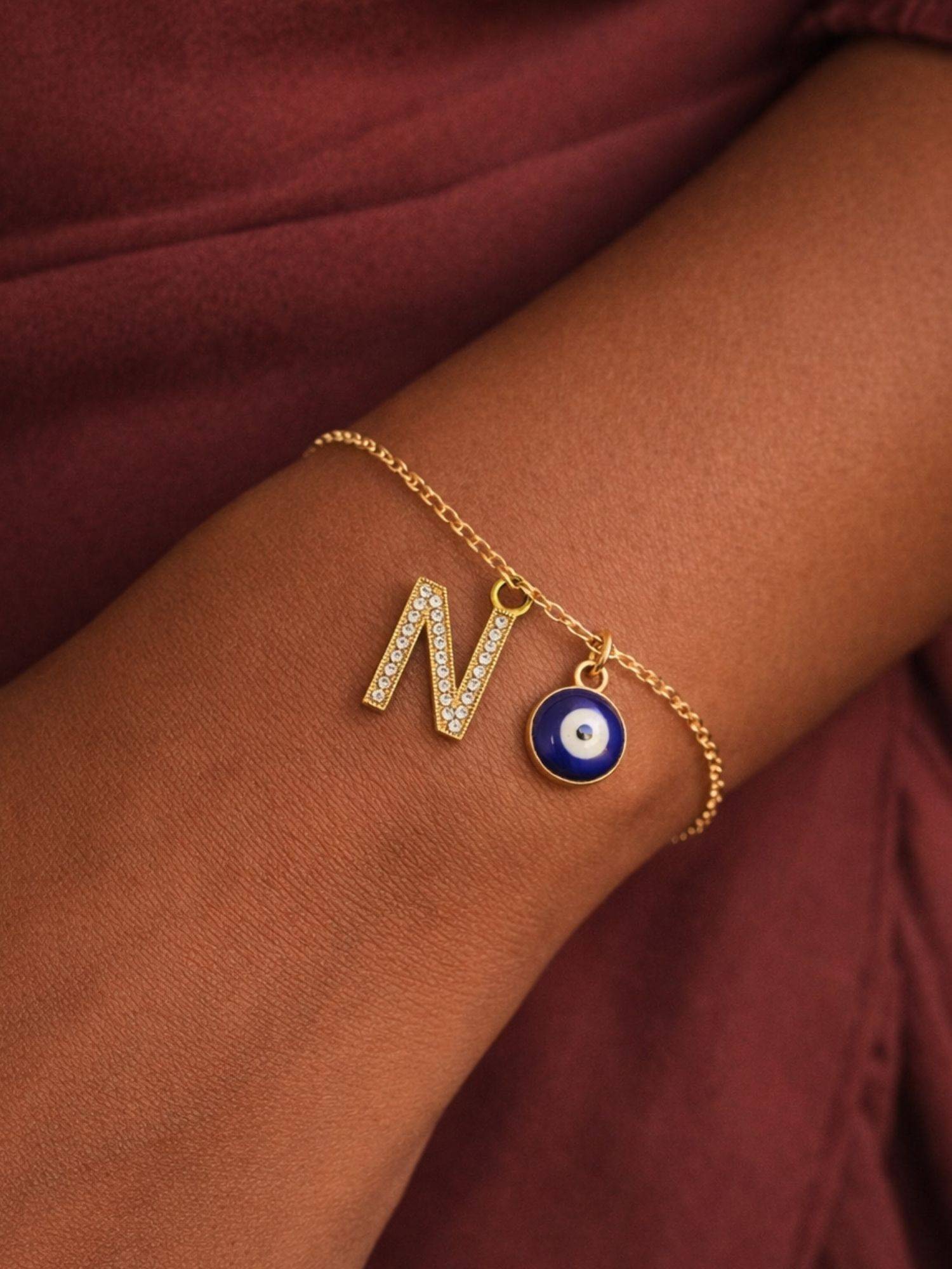Digital Dress Room N Initial Stone Studded Name Bracelet Rakhi