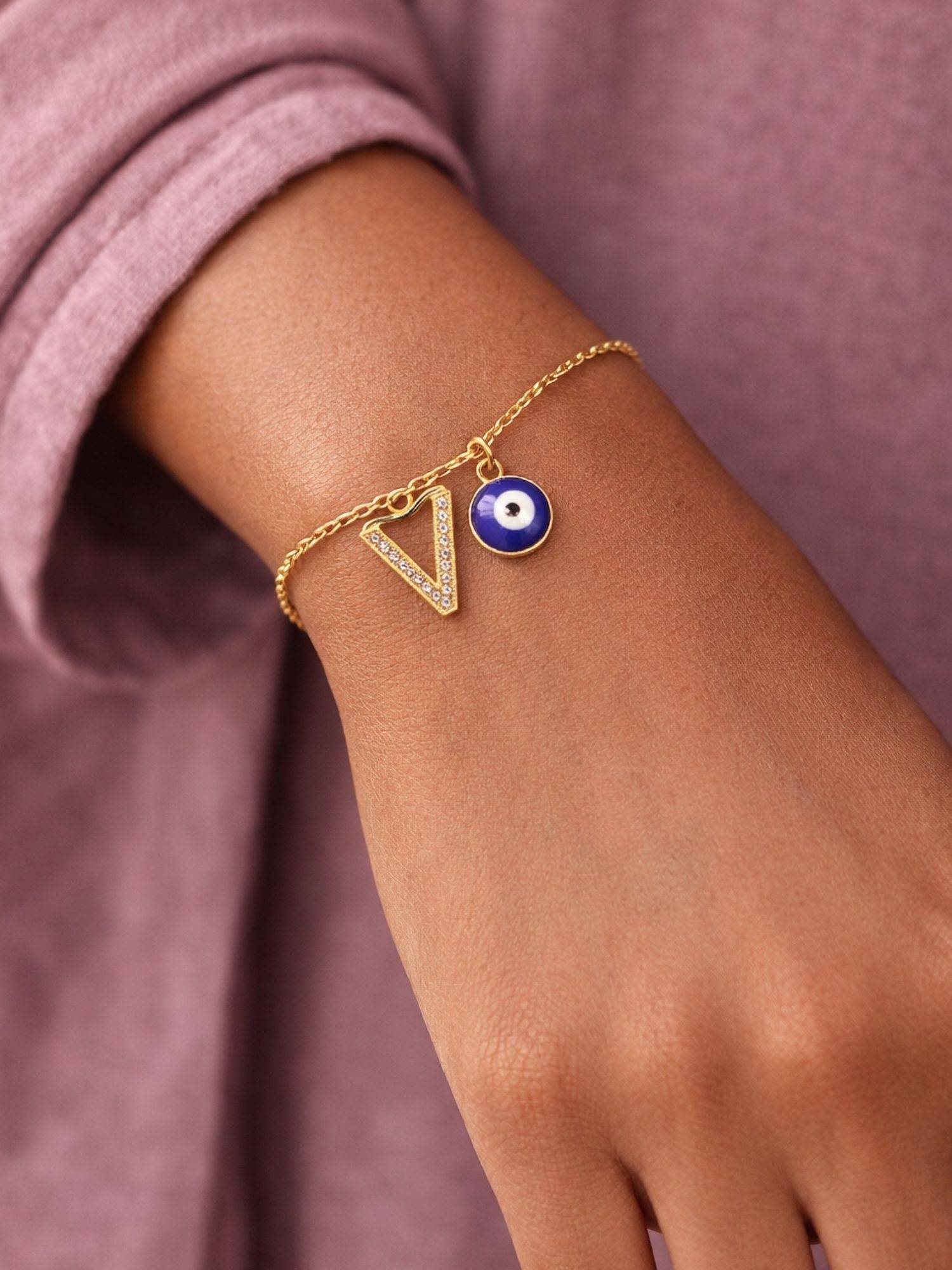 Digital Dress Room V Initial Stone Studded Name Bracelet Rakhi