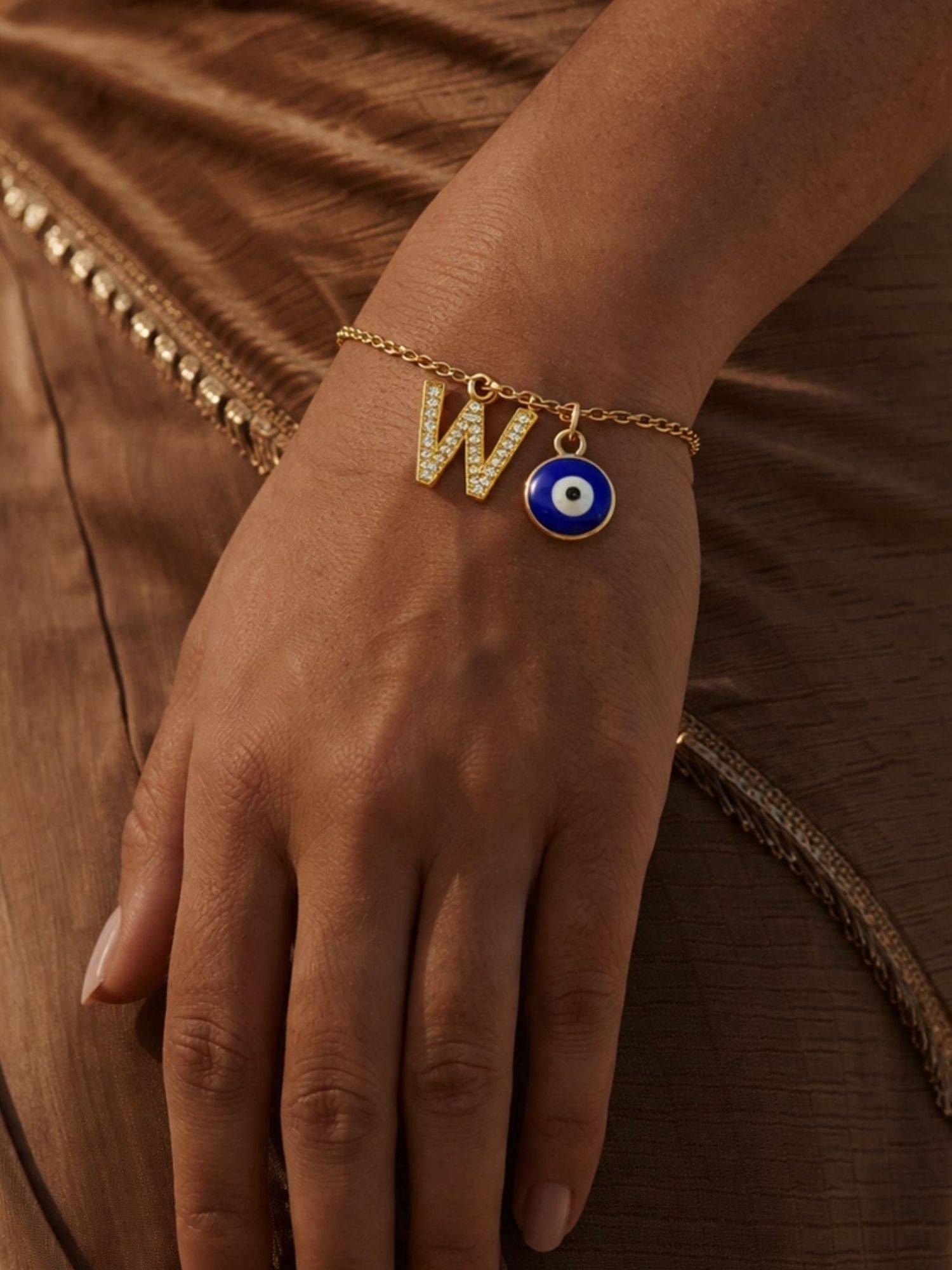 Digital Dress Room W Initial Stone Studded Name Bracelet Rakhi