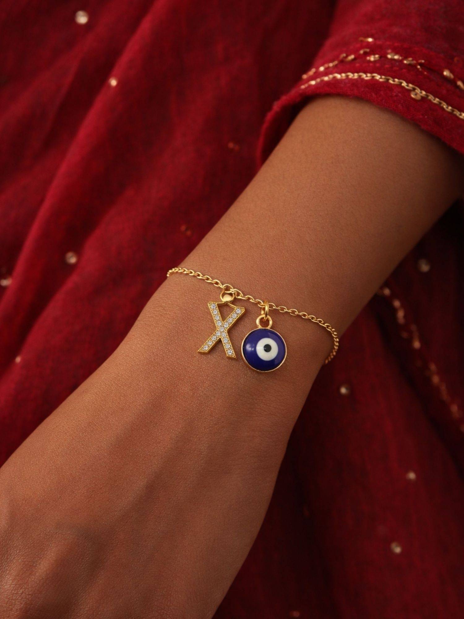 Digital Dress Room X Initial Stone Studded Name Bracelet Rakhi