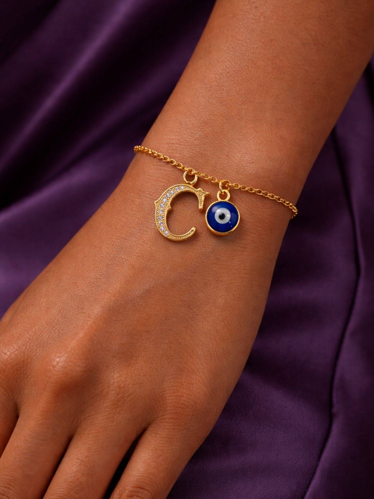 Digital Dress Room C Initial Evil Eye Stone Studded Bracelet Rakhi