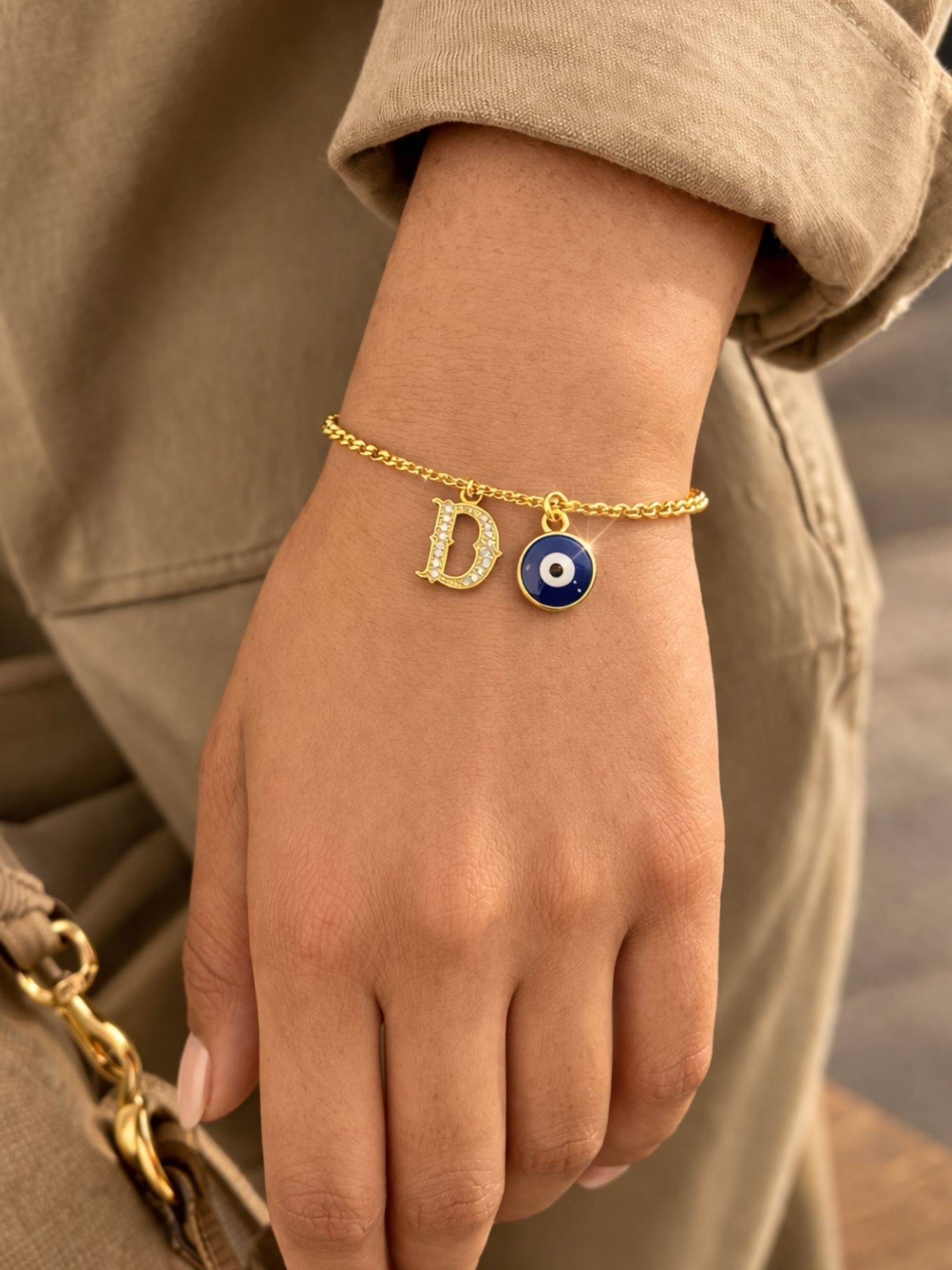 Digital Dress Room D Initial Evil Eye Stone Studded Bracelet Rakhi