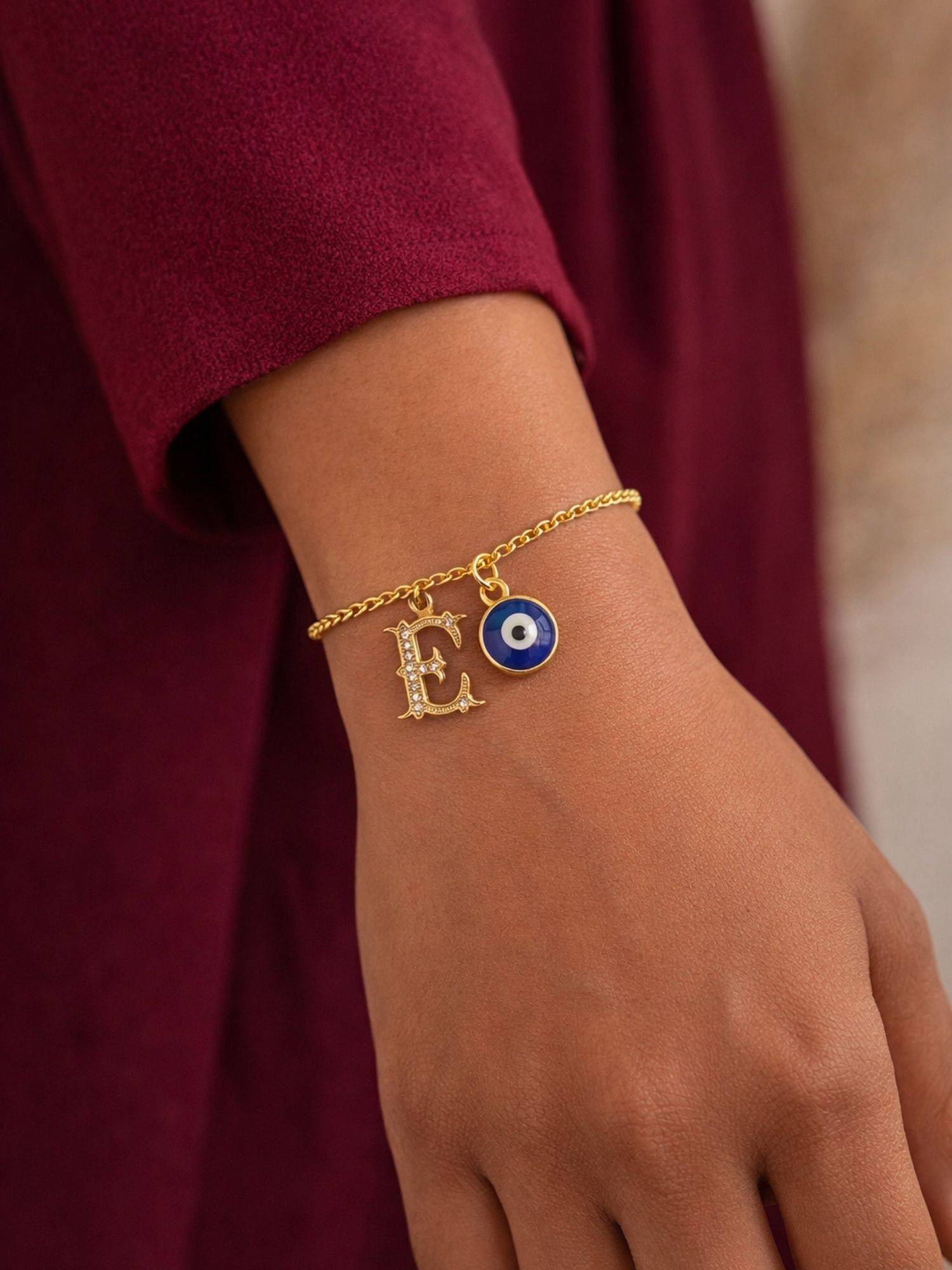 Digital Dress Room E Initial Evil Eye Stone Studded Bracelet Rakhi