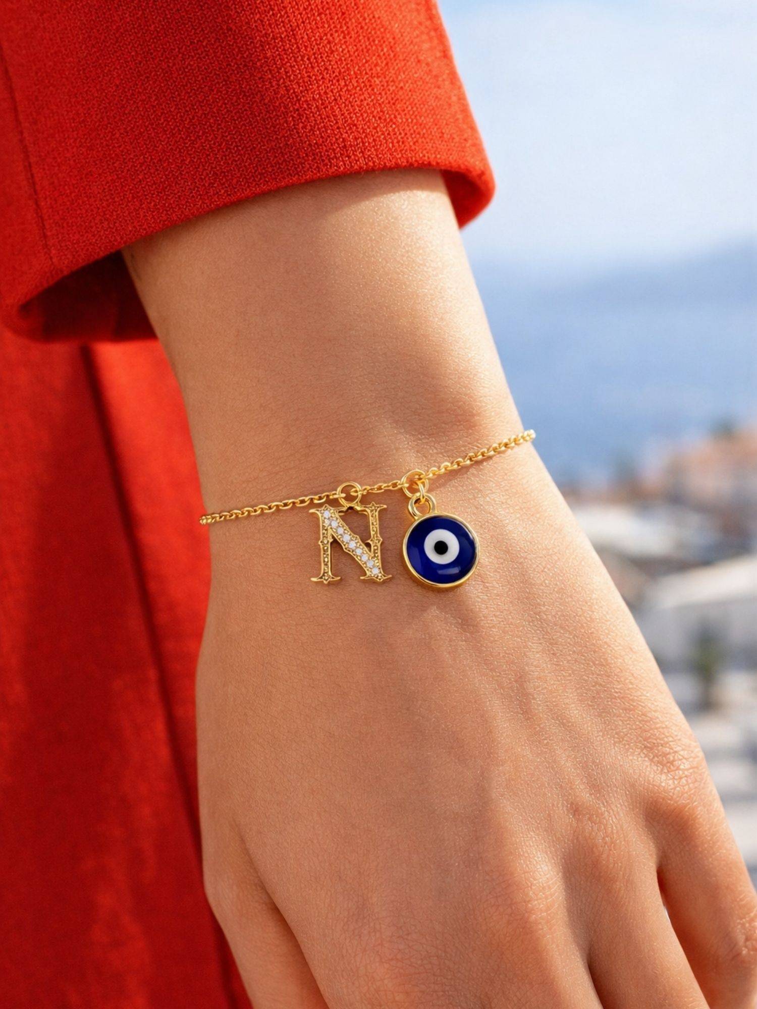 Digital Dress Room N Initial Evil Eye Stone Studded Bracelet Rakhi