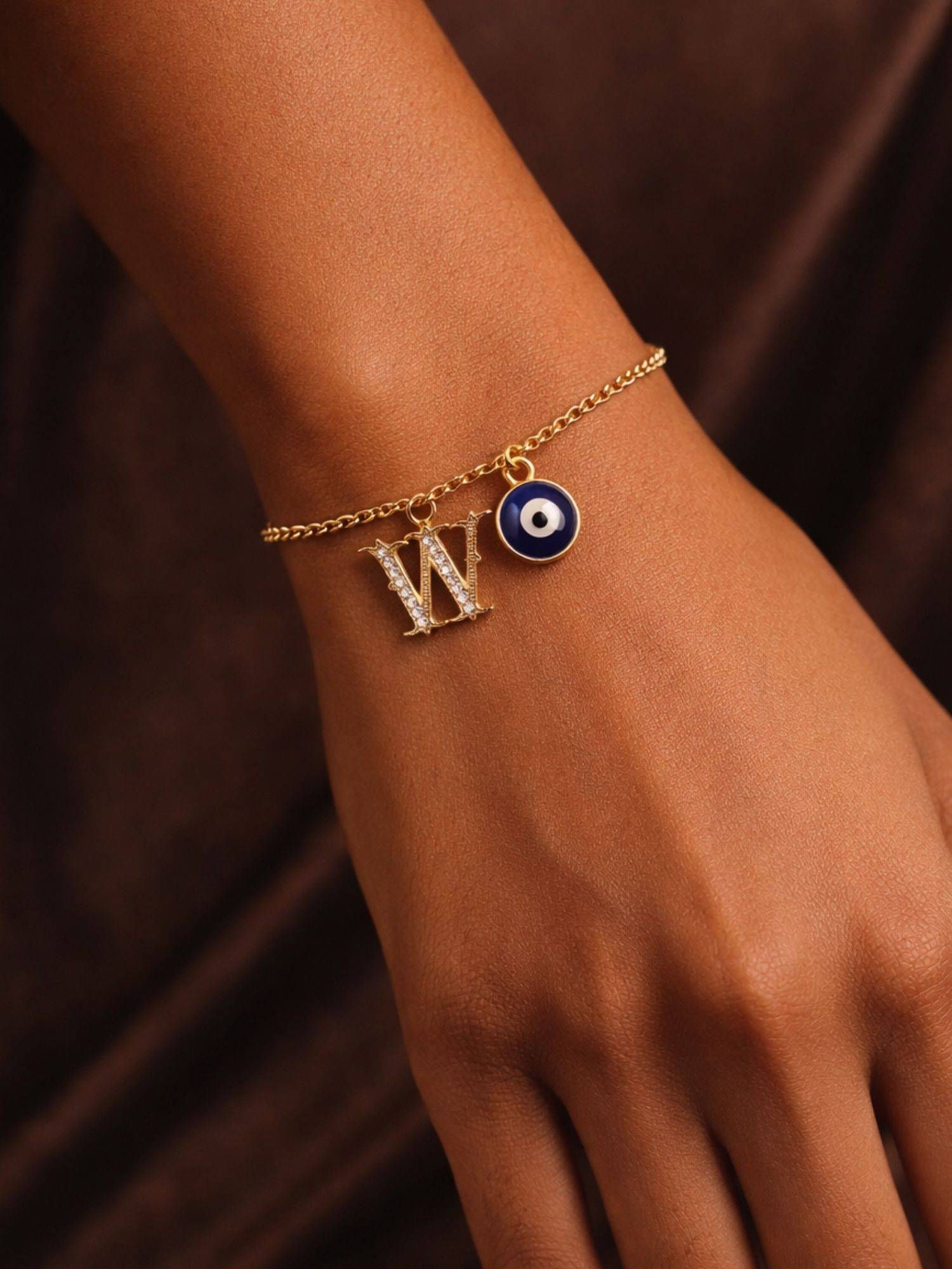 Digital Dress Room W Initial Evil Eye Stone Studded Bracelet Rakhi