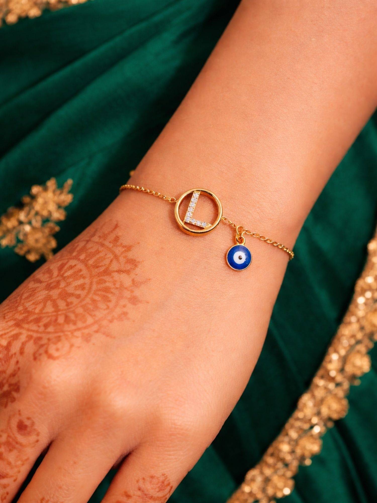Digital Dress Room L Letter Barrel Design Ad Stone Bracelet Rakhi
