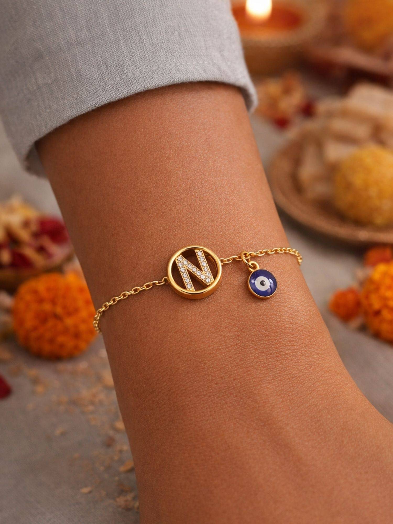 Digital Dress Room N Letter Barrel Design Ad Stone Bracelet Rakhi