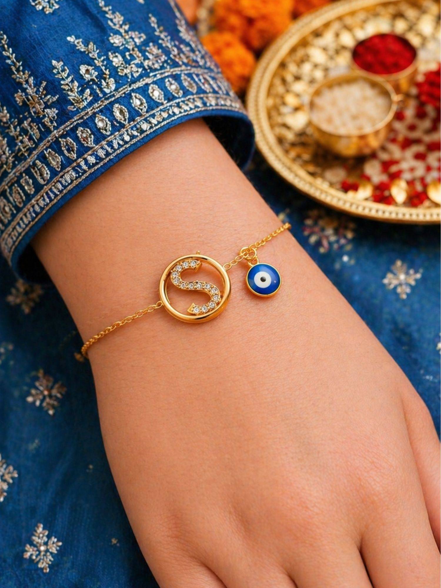 Digital Dress Room S Letter Barrel Design Ad Stone Bracelet Rakhi