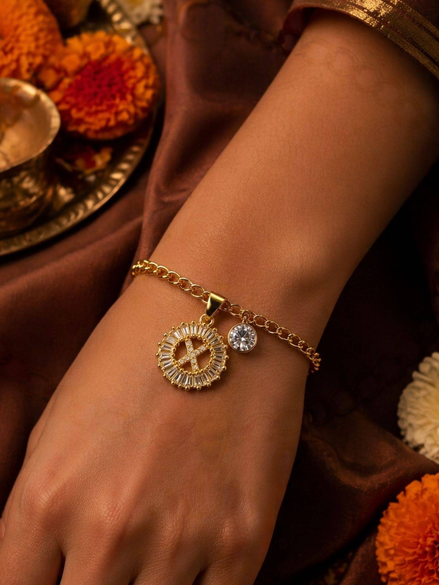 Digital Dress Room X Letter Crystal Charm Bracelet Rakhi