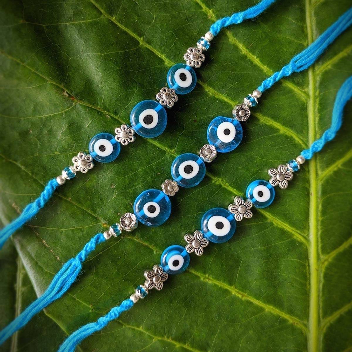 Digital Dress Room Fancy Evil Eye Rakhi Design Turkish Charm Ed Mauli (Pack of 3)