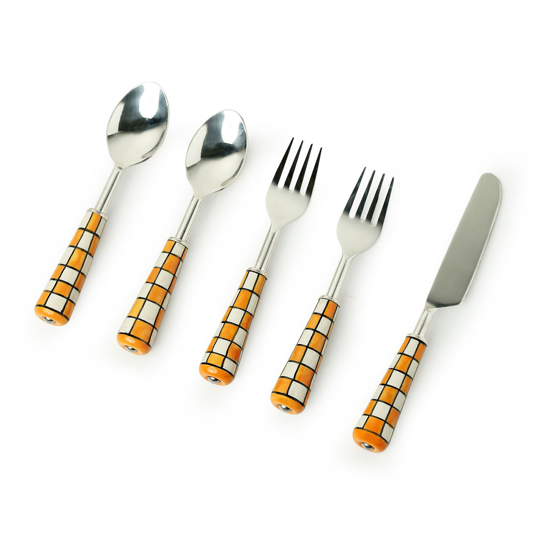 ExclusiveLane Shatranj Checkered' Table Cutlery Set In Stainless Steel