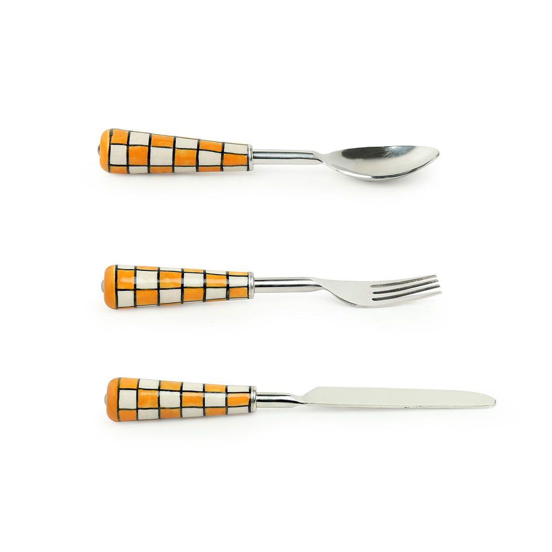 ExclusiveLane Shatranj Checkered' Table Cutlery Set In Stainless Steel