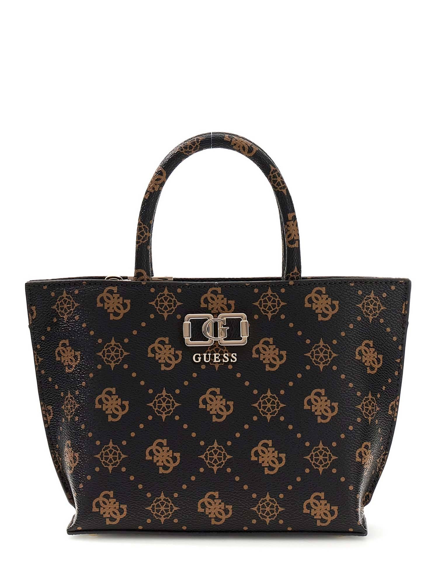 Guess Women Black Printed Emelie Logo Tote Bag with Detachable Strap