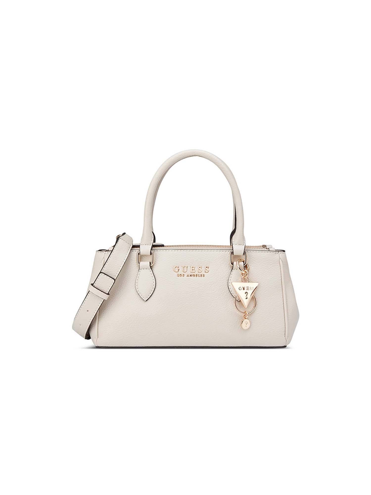 Guess Women Off White Solid Claudia Handbag with Detachable Strap