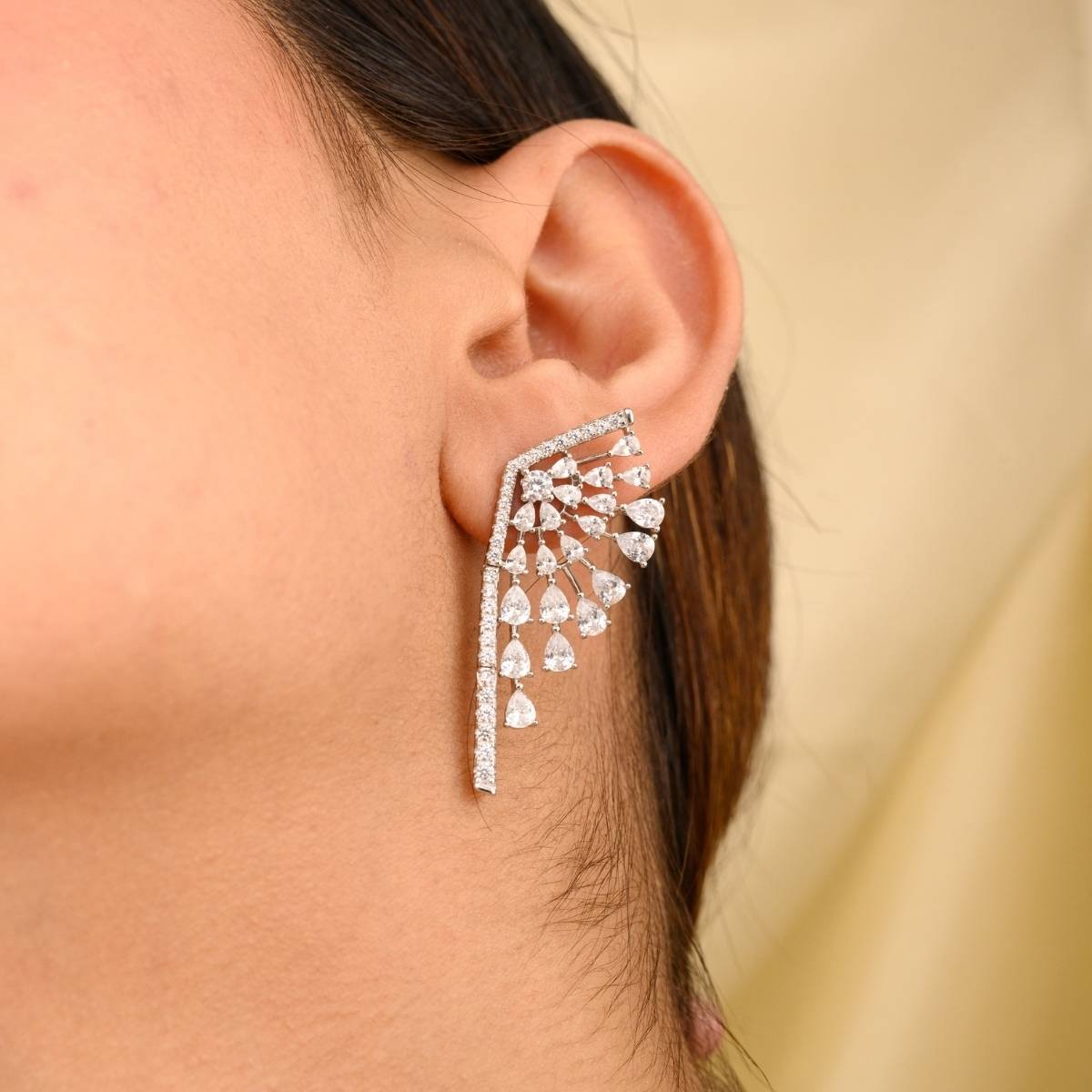 METALM 925 Silver White CZ Wing Earrings