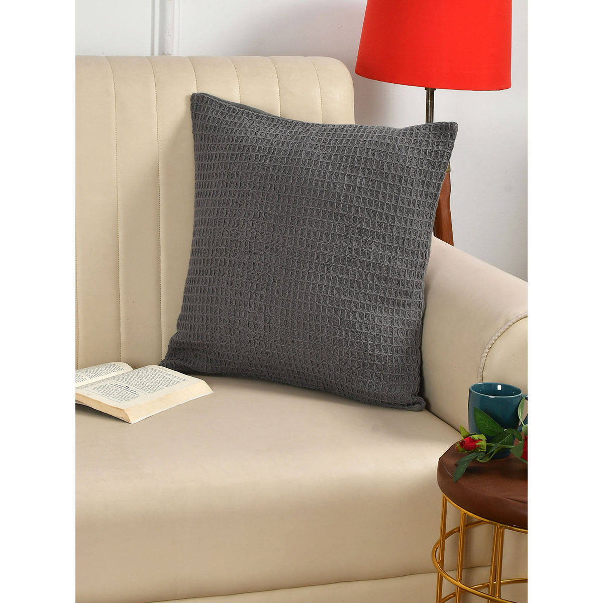 Sashaa World Waffle Cushion Cover Grey