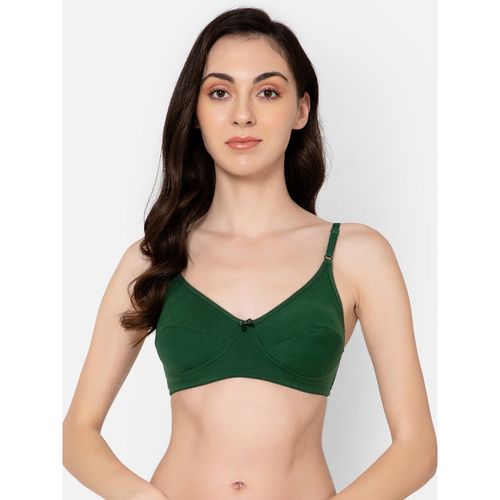 Buy Clovia Cotton Spandex Solid Non-Padded Full Cup Wire Free Everyday Bra  - Dark Green Online